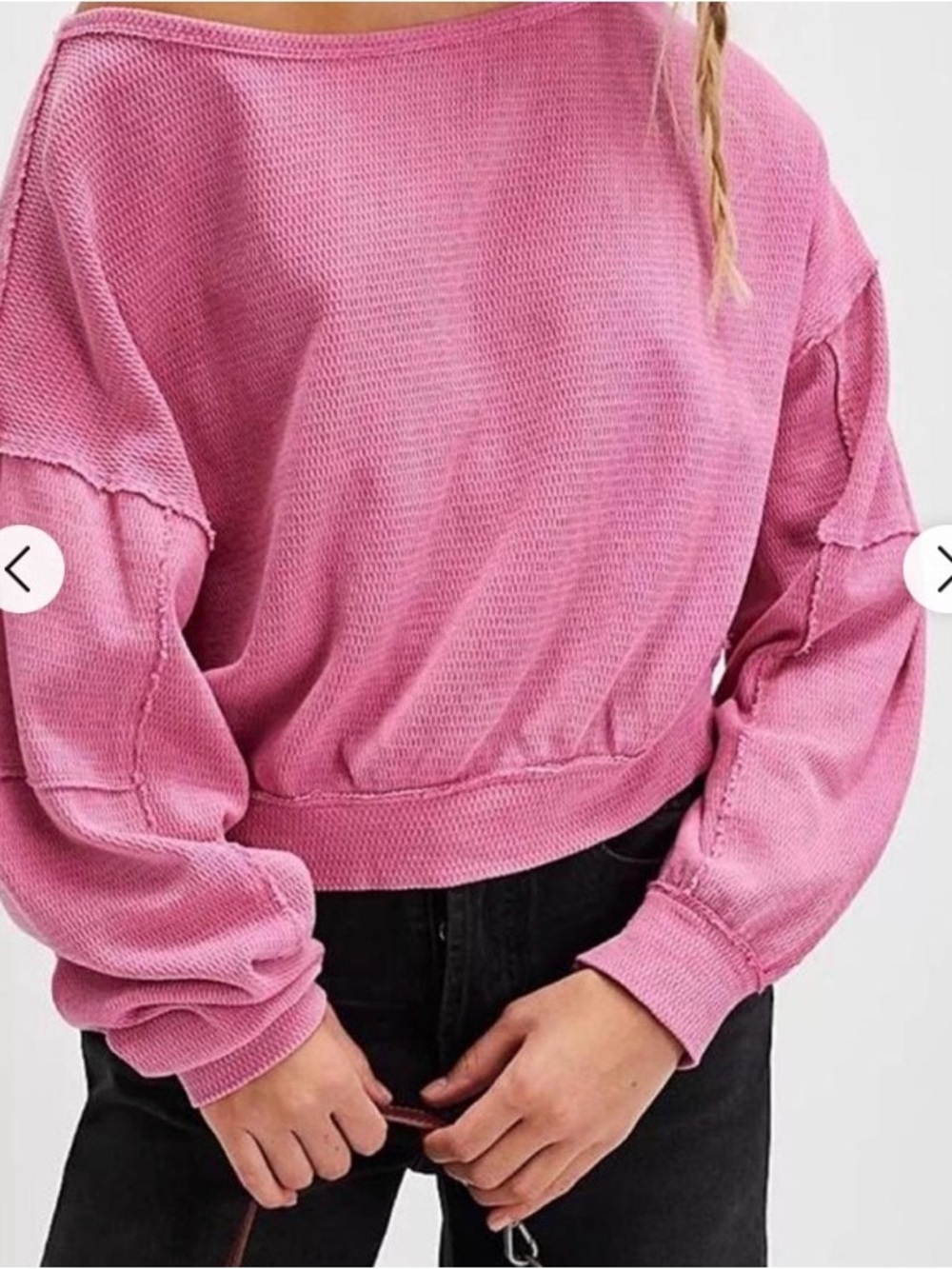 Free People Pink Off-the-Shoulder Waffle-Knit Sweater